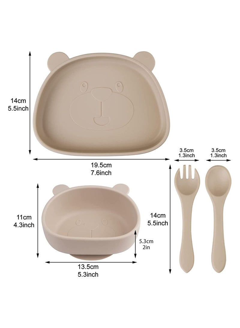 Suction Baby Plate and Bowl Set with Fork Spoon Silicone Baby Led Weaning Supplies for Toddler Self Feeding BPA Free Dishwasher and Microwave Safe