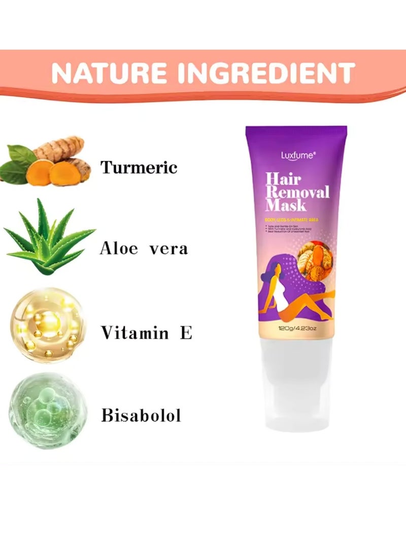 120g Hair Removal Cream for Arms Legs and Underarms Hair Removal Sensitive Hair Removal Cream Effective and Painless Soothing and Brightens Skin Turmeric Hair Removal Mask Cream