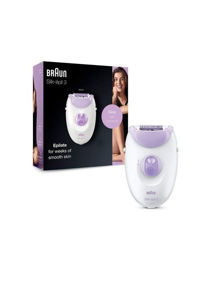 Silk-épil 3, 2-in-1 Epilator for Long-Lasting Hair Removal, Remove Hair at the Root, with Massage Roller Head, Gifts for Women, SE 3170 White/Purple