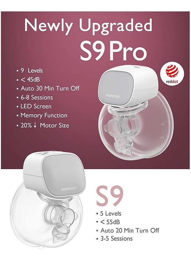 Wearable Quite Portable Electric Breast Pump With 2 Modes, 9 Levels, White And Grey, 2 Pieces