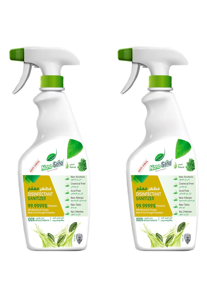 Natural Disinfectant Sanitizer | 750ml | Non-Alcoholic, Chemical-Free, Non-Toxic | Kills 99.9999% of Bacteria, Viruses, Mold, Fungi, and Spores | Long-Lasting, Acid-Free, Non-Allergic