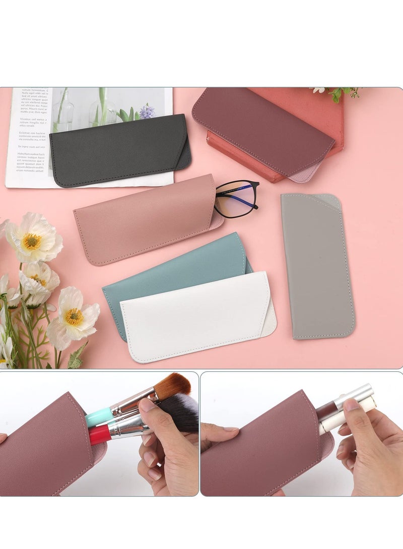 Soft Glasses Cases, 6pcs Leather Eyeglasses Case,7x3 Inch Portable Glasses Case Soft Pouch Leather Sunglasses Pouch for Women Men Kids Adults (6 Colors)