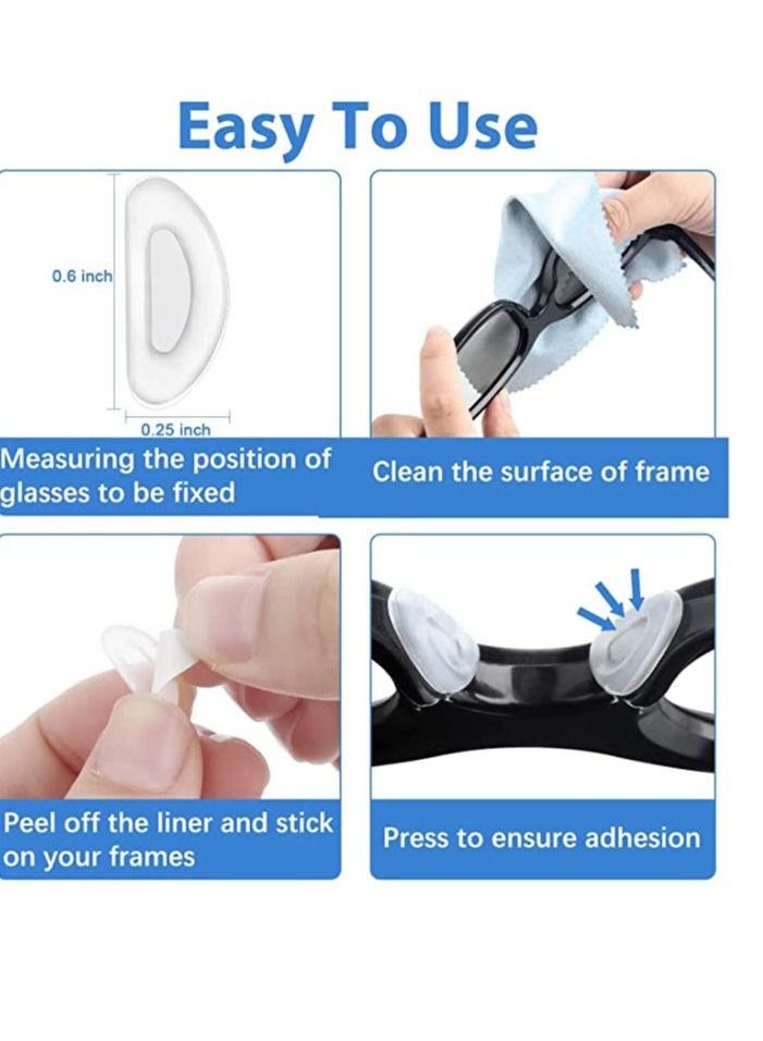 12 Pairs Silicone Nose Pads for Glasses, Stick on Nose Pads, D Shape Adhesive Nose Cushions for Eyeglasses Spectacle Reading Glasses Sunglasses, Transparent, 15 x 6 x 1.5 mm