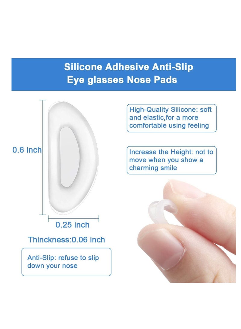 12 Pairs Silicone Nose Pads for Glasses, Stick on Nose Pads, D Shape Adhesive Nose Cushions for Eyeglasses Spectacle Reading Glasses Sunglasses, Transparent, 15 x 6 x 1.5 mm