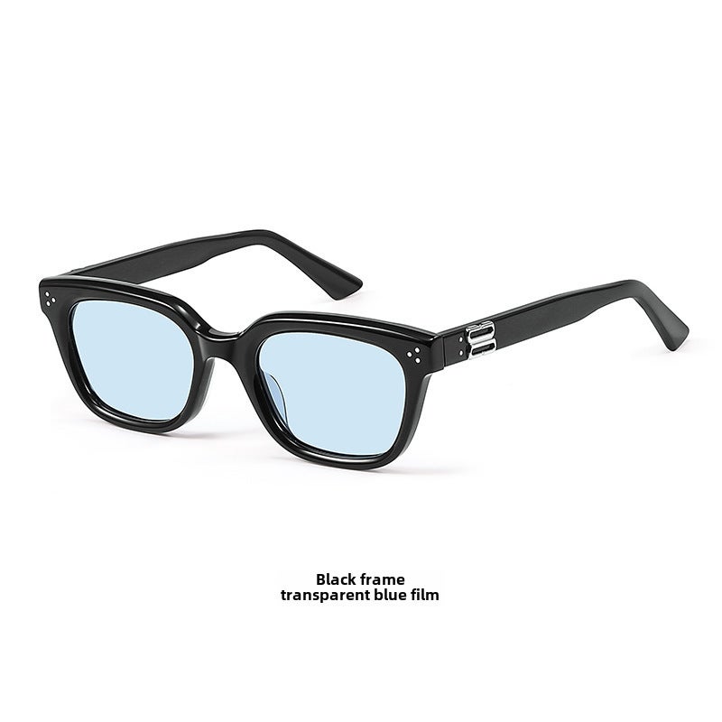 Floral Youth Inspired GM Sunglasses UV Protection Square FrameBlack Frame Transparent Blue Film Black Frame Transparent Blue Film