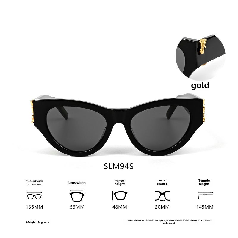 2024 New Cat Eye Sunglasses UV Protection Fashion M94SBlack frame (gold LOGO) Black frame (gold LOGO)