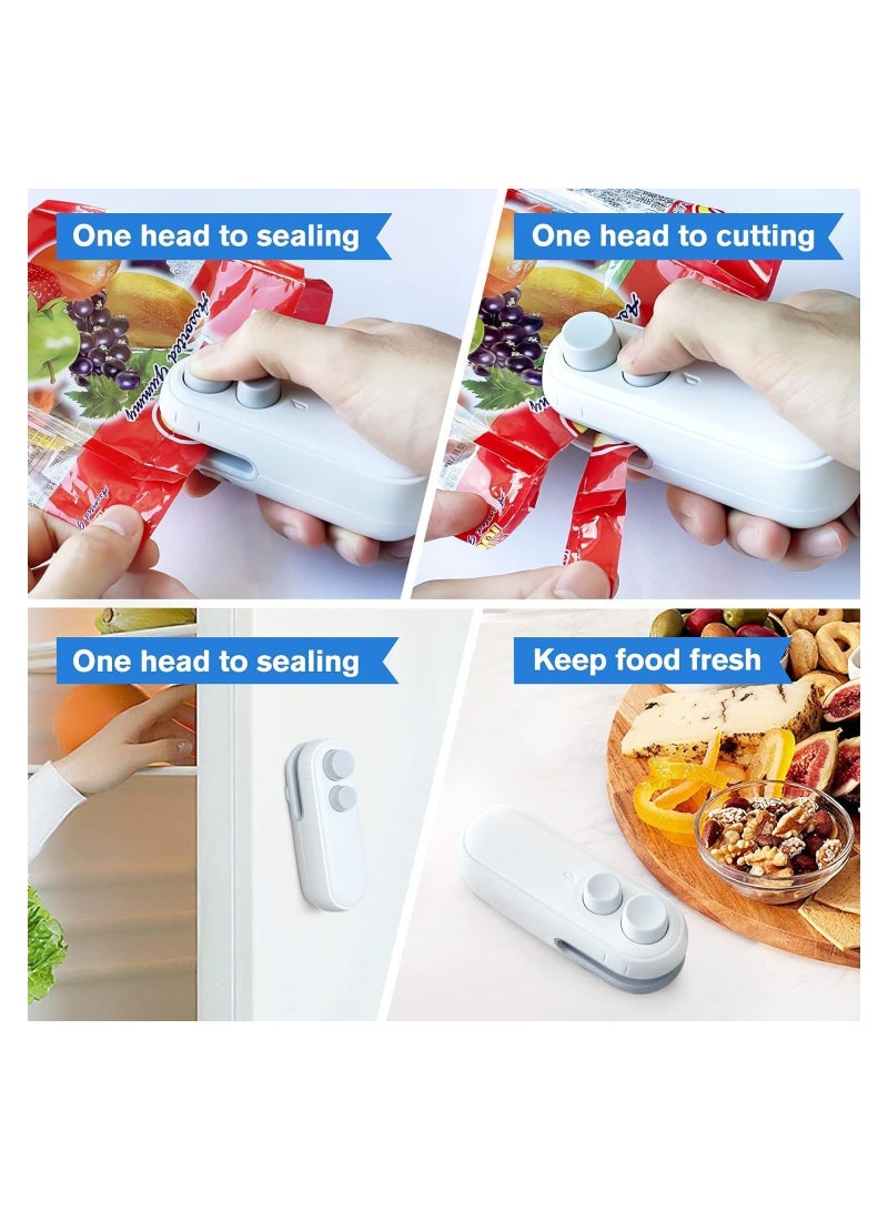 Mini Bag Sealer, 2 in 1 Heat Sealer For Snacks, Rechargeable Handheld Plastic Bag Resealer, Vacuum Bag Sealing Machine Portable, Keep Food Chips Cookies Fresh (White)