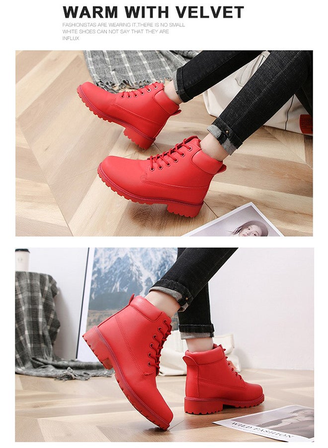 Low Heel Ankle Boots Red