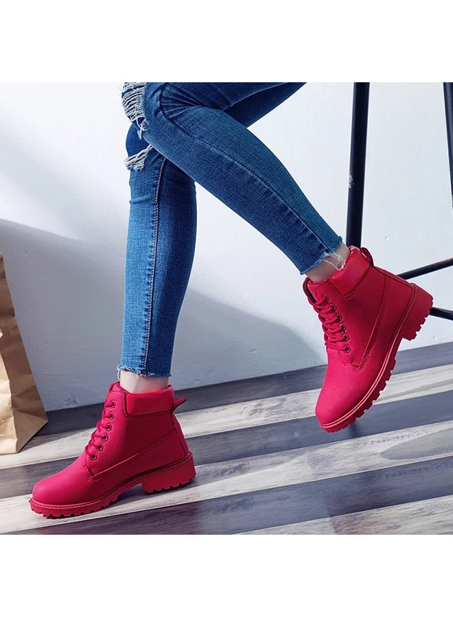 Low Heel Ankle Boots Red