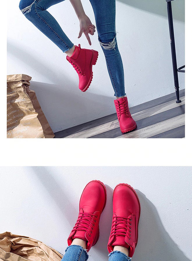 Low Heel Ankle Boots Red