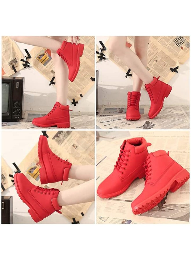 Low Heel Ankle Boots Red