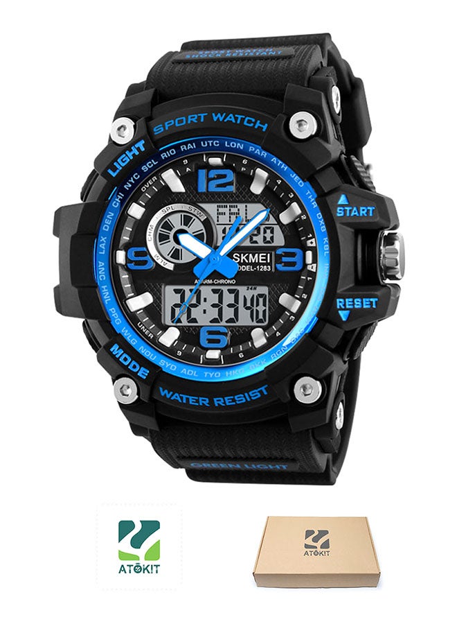 boys Outdoor Waterproof Electronic PU Leather Analog + Digital Watch 1283