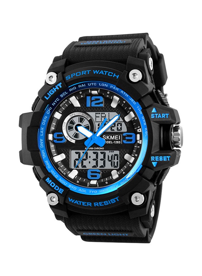 boys Outdoor Waterproof Electronic PU Leather Analog + Digital Watch 1283