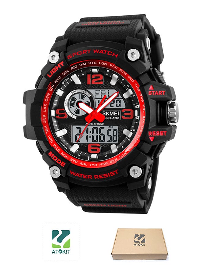 boys Outdoor Waterproof Electronic PU Leather Analog + Digital Watch 1283