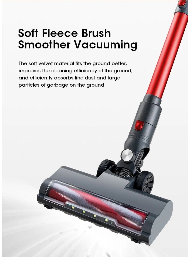 6 in 1 Cordless Vacuum Cleaner,9500Pa/150W Upright Stick Vacuum Cleaner, Wirless Cleaner for Home Hardwood Floor, Carpet, Pet Hair, Car Red/Grey