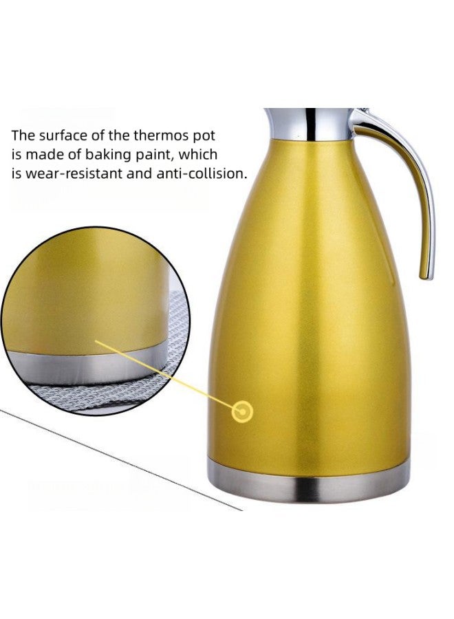 Tea and Coffee Thermos Stainless Steel/Gold 2 Liter, Vacuum Insulated Double Wall Stainless Steel Coffee Pot Tea Pot Stainless Steel Liner Thermos (Gold)
