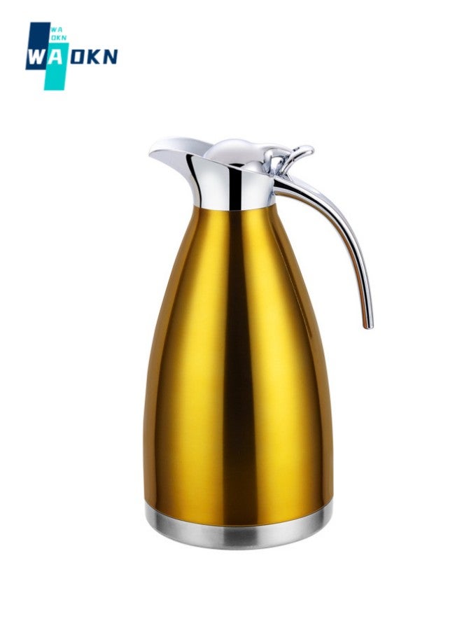 Tea and Coffee Thermos Stainless Steel/Gold 2 Liter, Vacuum Insulated Double Wall Stainless Steel Coffee Pot Tea Pot Stainless Steel Liner Thermos (Gold)