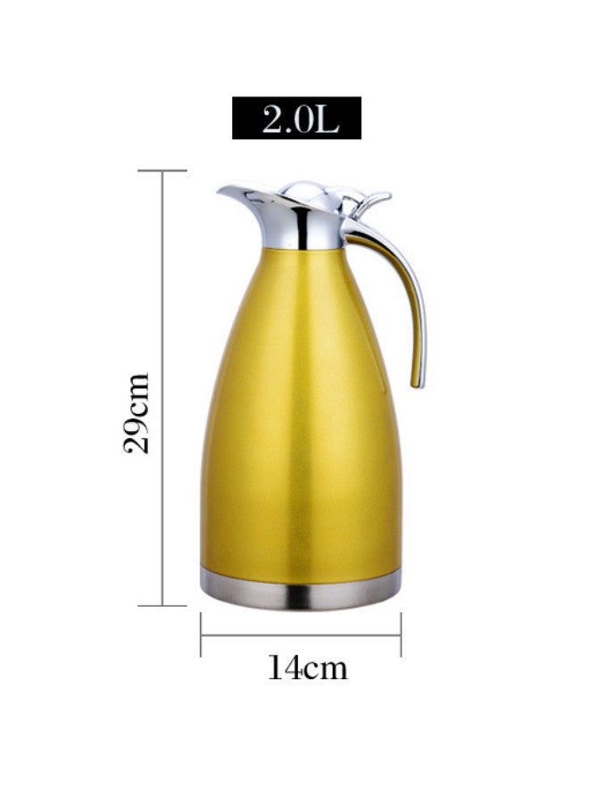Tea and Coffee Thermos Stainless Steel/Gold 2 Liter, Vacuum Insulated Double Wall Stainless Steel Coffee Pot Tea Pot Stainless Steel Liner Thermos (Gold)