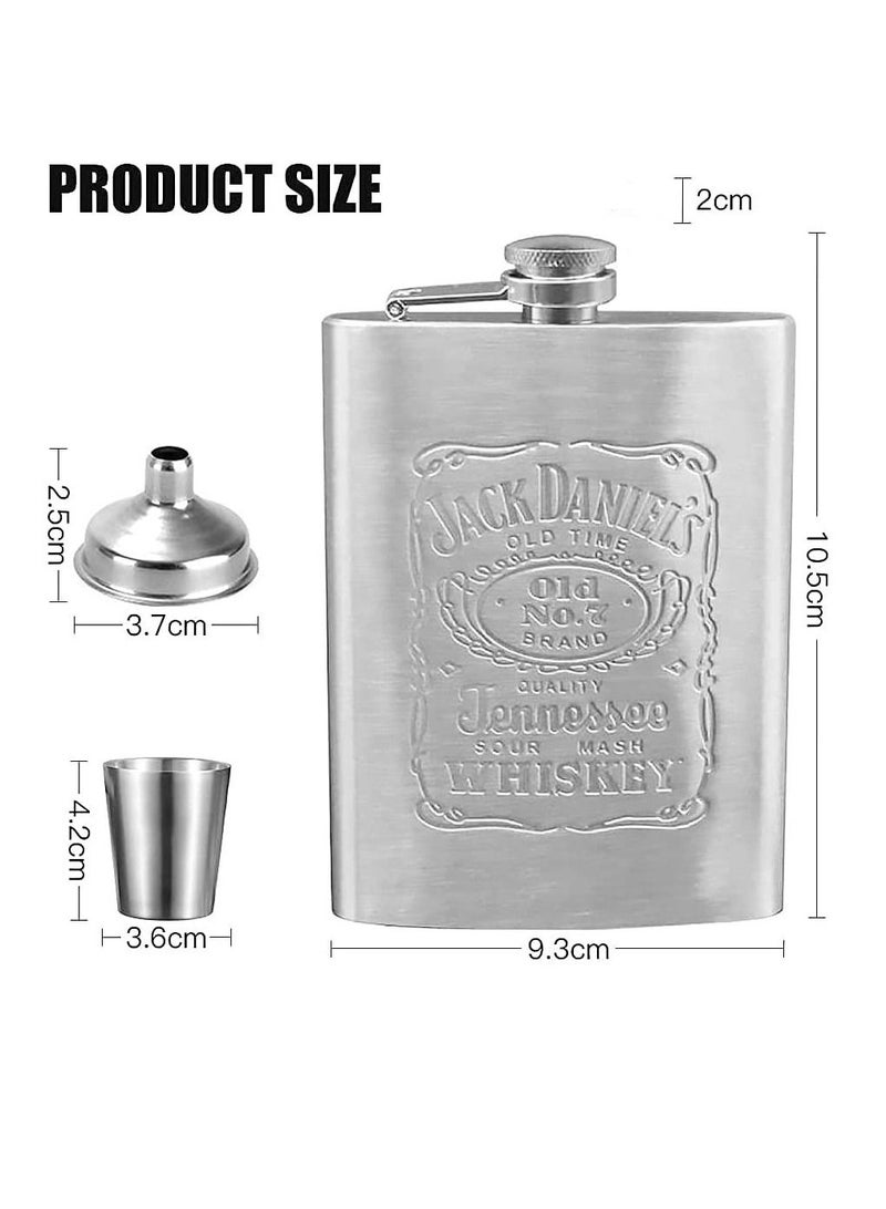 SYOSI Hip Flasks for Liquor Set, Premium Stainless Hip Flask with 2 Cups and Funnel Gift Box Pocket Friendly Pocket Drinking Flask for Men and Women (Silver 210ml)