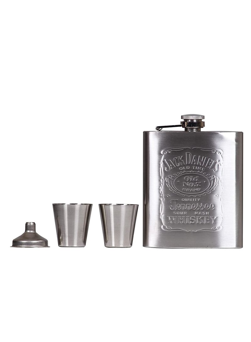 SYOSI Hip Flasks for Liquor Set, Premium Stainless Hip Flask with 2 Cups and Funnel Gift Box Pocket Friendly Pocket Drinking Flask for Men and Women (Silver 210ml)