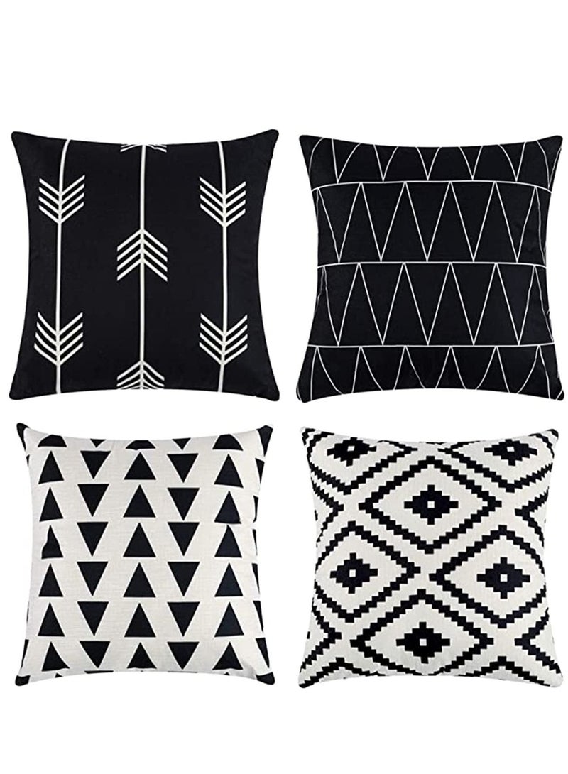 Set of 4 Pillowcases Decorative Geometric Square 18 x 18 Inches Throw Pillow Covers - Modern Pattern Linen Pillow Cushion Case for Sofa Couch Bed Home Car Office Decor