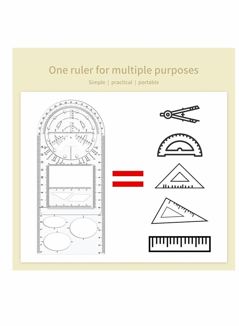 3Pcs Multifunctional Geometric Ruler, Mathematics Drawing Ruler, Geometric Drawing Template Measuring Draft Rulers for Student School Office