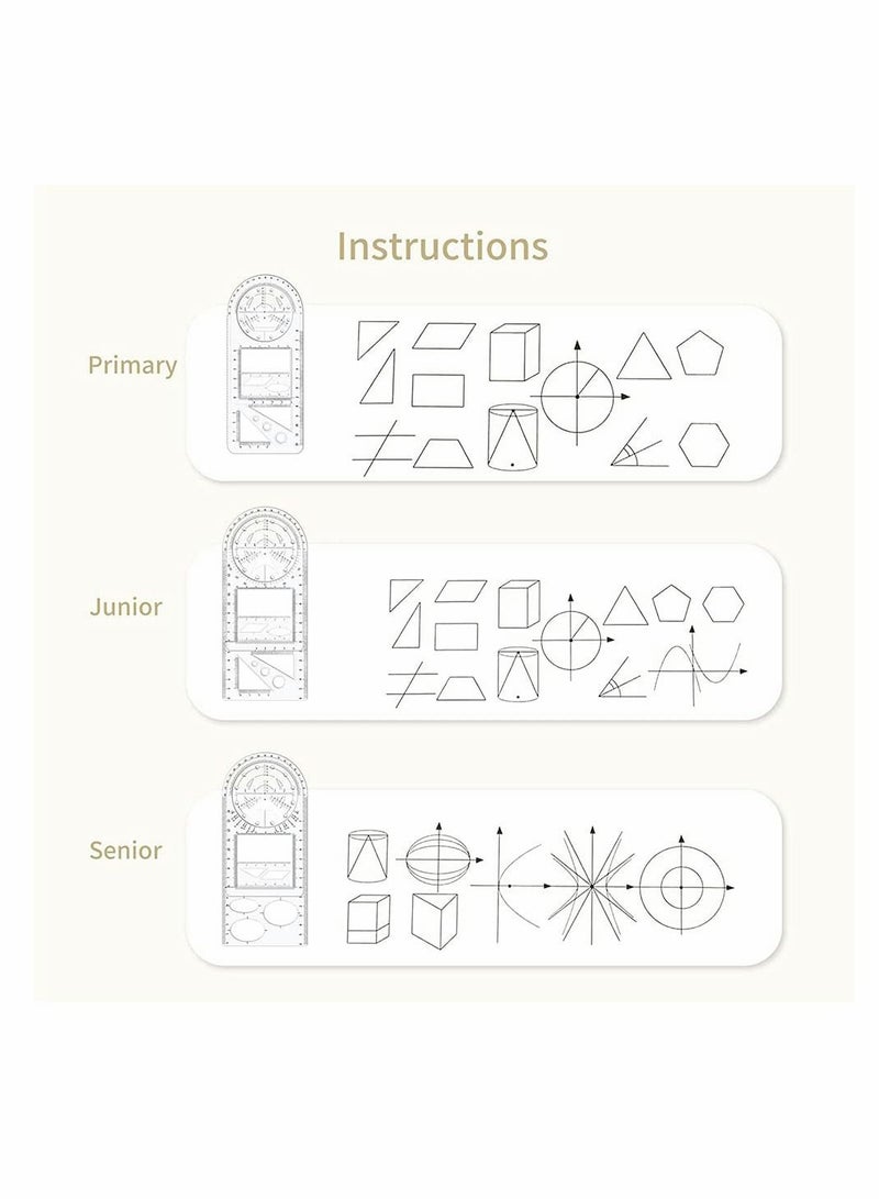 3Pcs Multifunctional Geometric Ruler, Mathematics Drawing Ruler, Geometric Drawing Template Measuring Draft Rulers for Student School Office