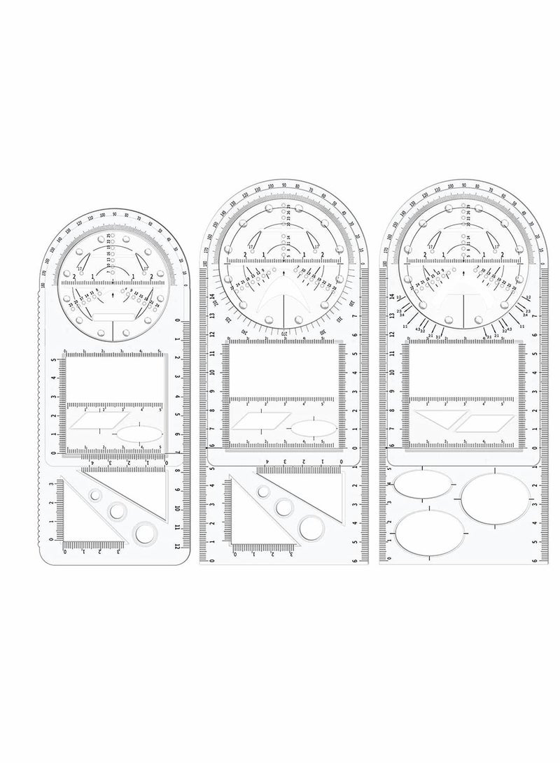 3Pcs Multifunctional Geometric Ruler, Mathematics Drawing Ruler, Geometric Drawing Template Measuring Draft Rulers for Student School Office