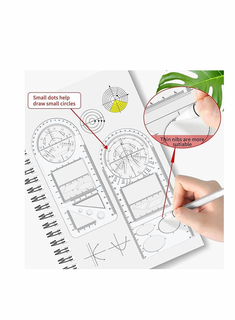 3Pcs Multifunctional Geometric Ruler, Mathematics Drawing Ruler, Geometric Drawing Template Measuring Draft Rulers for Student School Office