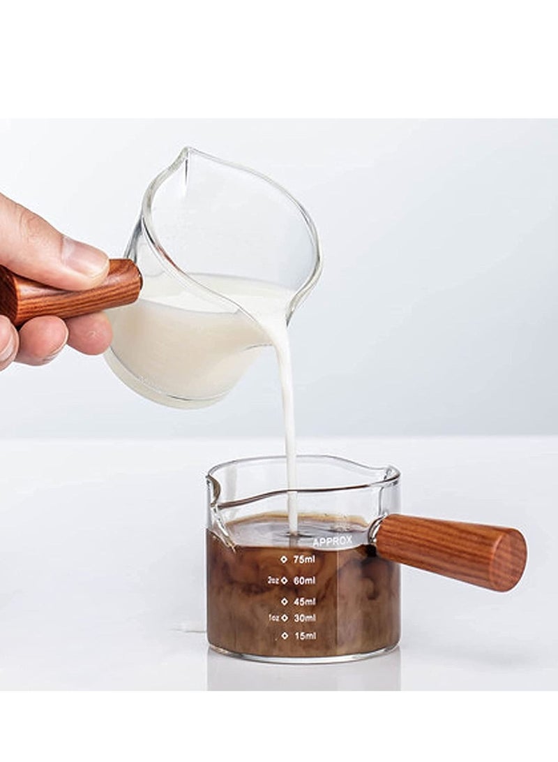 Espresso Measuring Cup 3 oz with Small Glass Wooden Handle Measuring Cup Heat Resistant Glass Coffee Brewing Tool