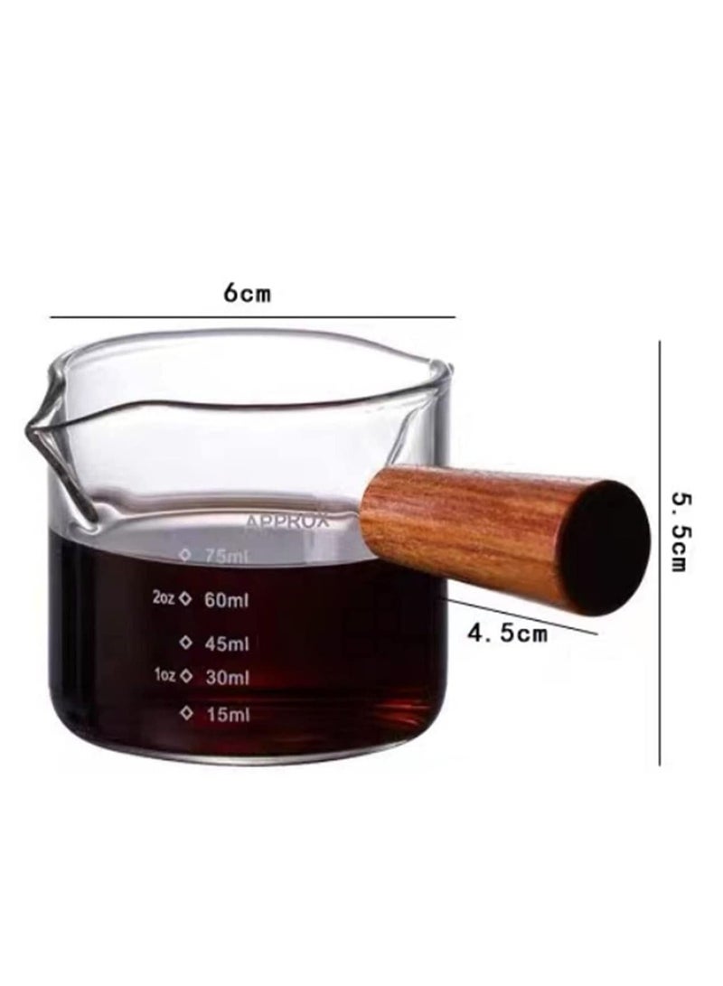 Espresso Measuring Cup 3 oz with Small Glass Wooden Handle Measuring Cup Heat Resistant Glass Coffee Brewing Tool