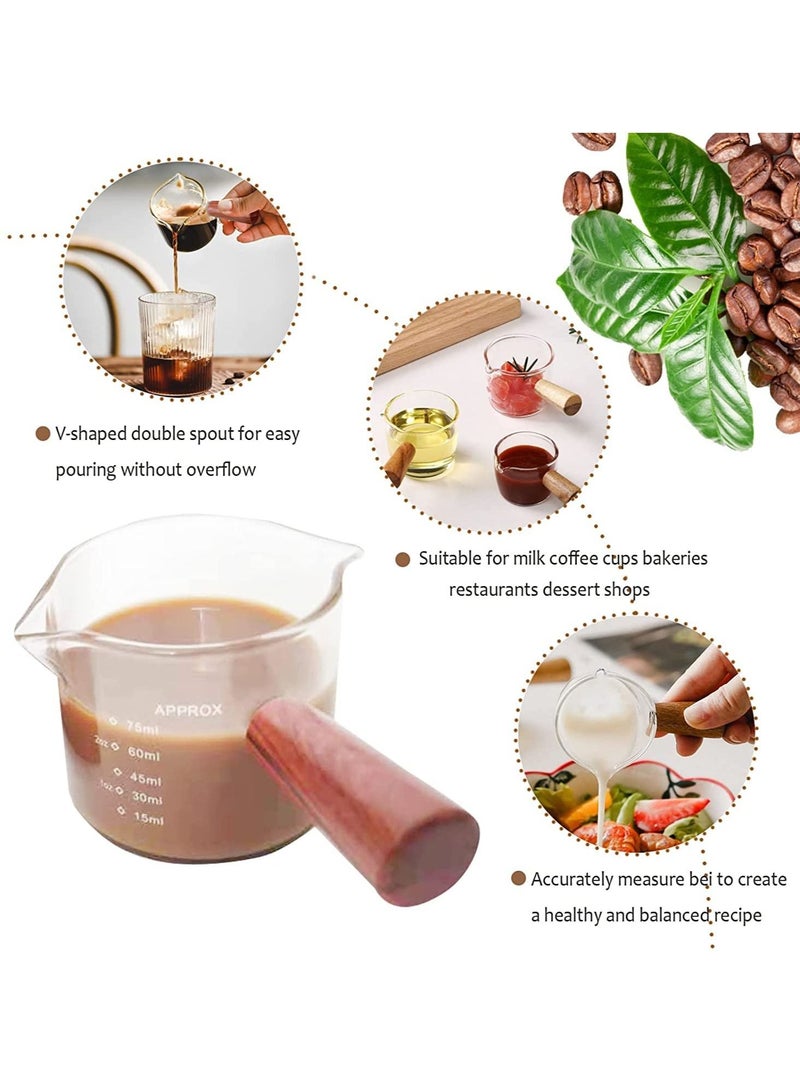 Espresso Measuring Cup 3 oz with Small Glass Wooden Handle Measuring Cup Heat Resistant Glass Coffee Brewing Tool