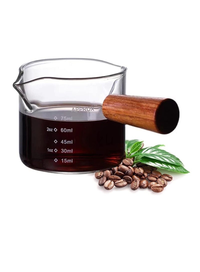 Espresso Measuring Cup 3 oz with Small Glass Wooden Handle Measuring Cup Heat Resistant Glass Coffee Brewing Tool