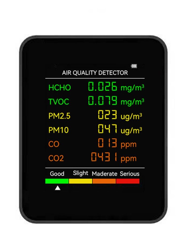 6 In 1 PM2.5 PM10 HCHO TVOC CO CO2 Multifunctional Air Quality Detector CO Carbon Dioxide Formaldehyde Monitor LCD Large Screen Display Portable Home Office Hotel Desktop Air Quality Tester