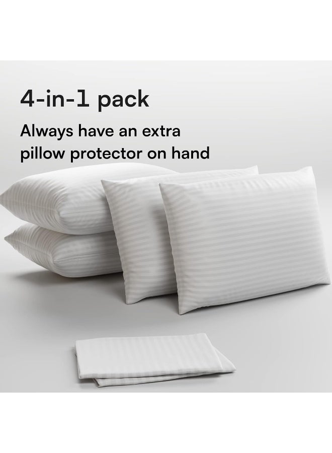 Niagara 4 Pack Standard Pillow Protectors with Zipper, Soft Quiet Cotton Sateen, Effective Dust Protection, Stay in Place Pillow Covers, Ideal for Home, Guests, Rentals (20x26 Inches)