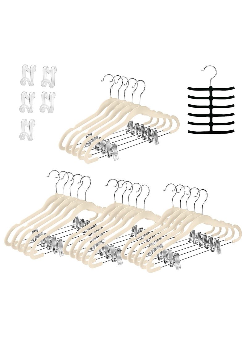 Non-Slip Velvet Hangers - Suit Hangers (20 Pack) Ultra Thin Space Saving 360 Degree Swivel Hook Clothes Hangers Hold Up-to 10 Lbs, for Coats, Jackets, Pants, Dress Clothe- Metal CLip 20pcs Beige