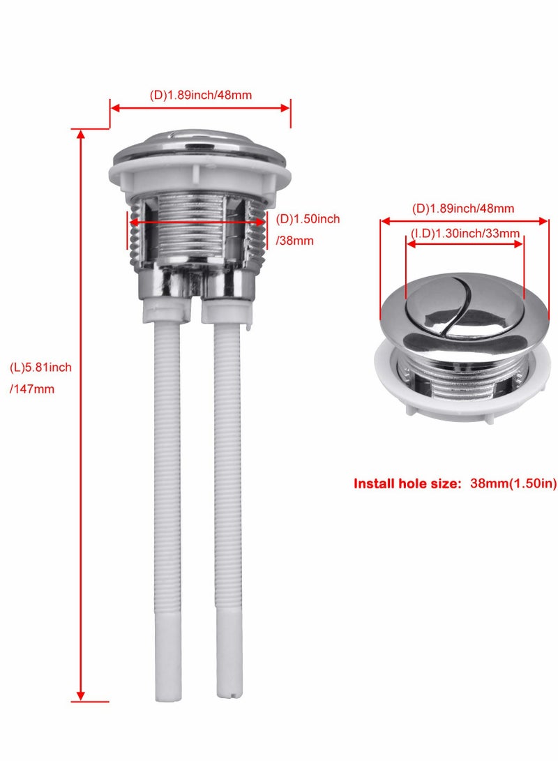 Dual Push Toilet Flush Button, Plastic Adjustable Top Water Tank Buttons Rods Button with 38mm Hole in the Cistern Lid, Thread for Replacement Accessories