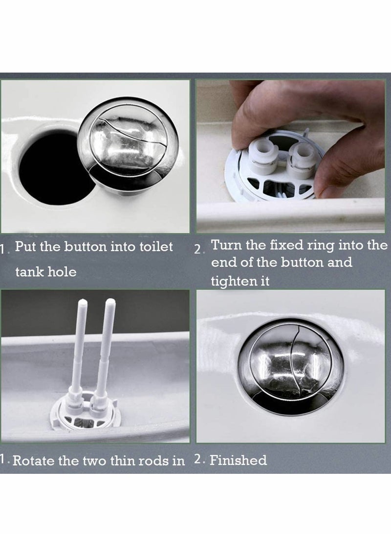 Dual Push Toilet Flush Button, Plastic Adjustable Top Water Tank Buttons Rods Button with 38mm Hole in the Cistern Lid, Thread for Replacement Accessories