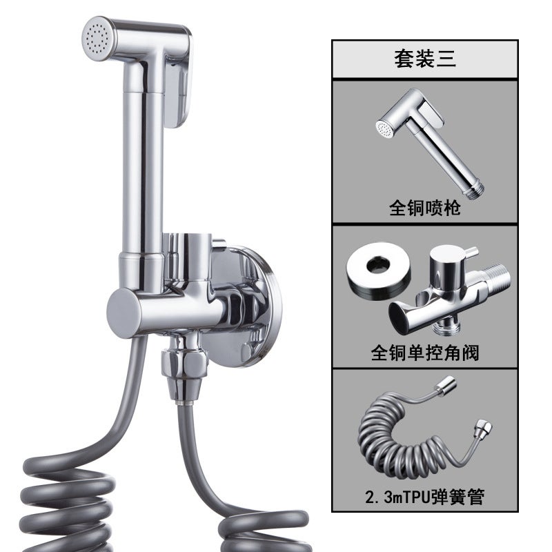 All-Copper Toilet Spray Gun Set Electroplating sleeve (round)-Spring tube