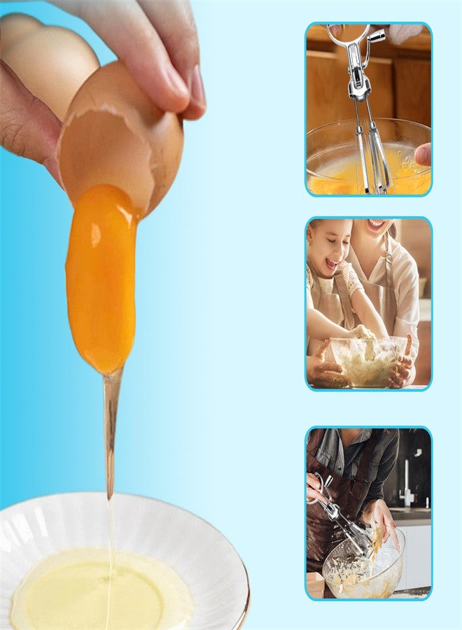 Egg Beaters Hand Cranking, Handheld Roller Egg Whisk, 12 Inch Manual Hand Mixer, Rotary Egg Mixer with Double Heads, Labor-saving Stainless Steel Hand Beater for Home Kitchen