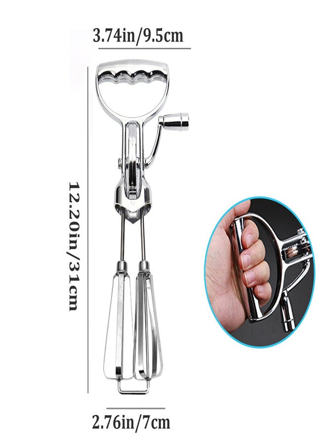 Egg Beaters Hand Cranking, Handheld Roller Egg Whisk, 12 Inch Manual Hand Mixer, Rotary Egg Mixer with Double Heads, Labor-saving Stainless Steel Hand Beater for Home Kitchen