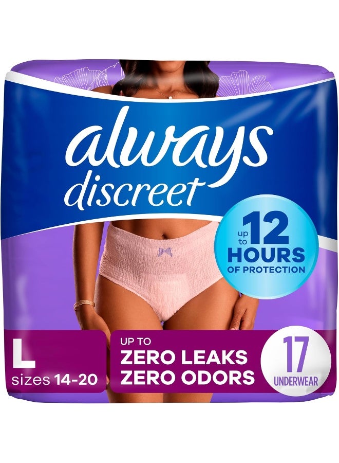 Always Discreet Incontinence & Postpartum Underwear For Women Classic Cut Size Large Maximum Absorbency Disposable 17 Count