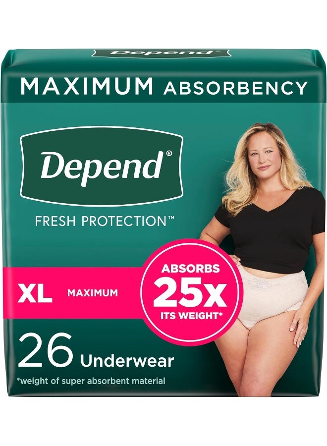 Fit-Flex Incontinence Underwear For Women Disposable Maximum Absorbency Extra-Large Blush 26 Count