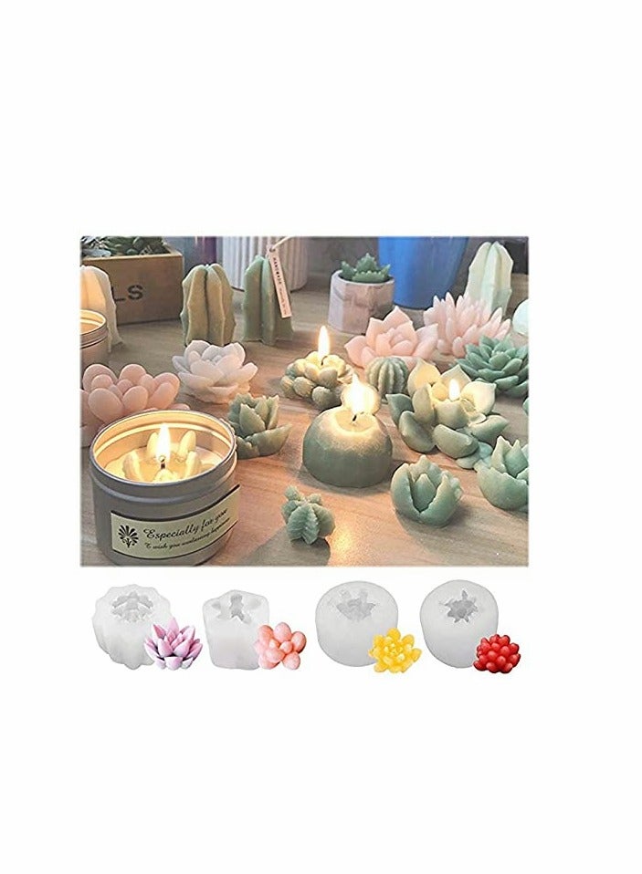 4 Pcs Succulent Silicone Moulds Plants Mould for Making Cake Decoration DIY Candle Fondant Soap Chocolate and Epoxy Resin Crafts