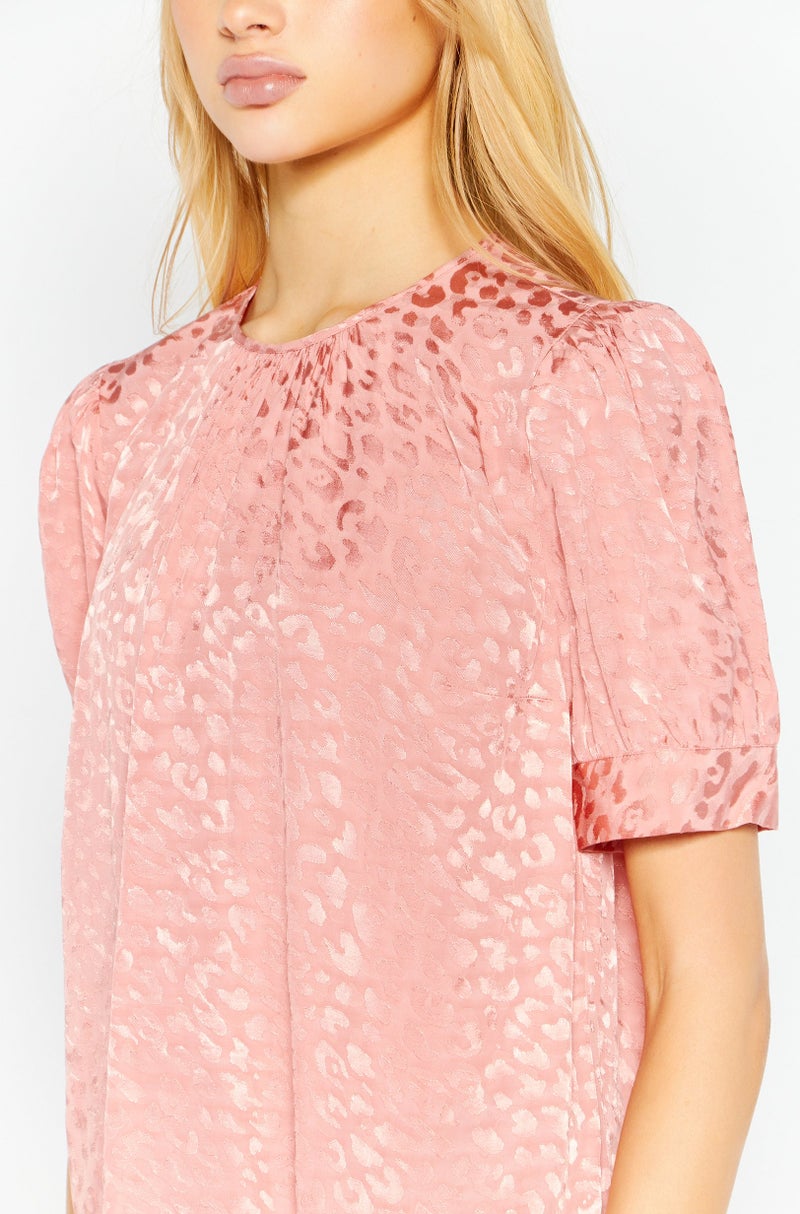 Women Crew Neck Short Sleeve Allover Print Top, Pink