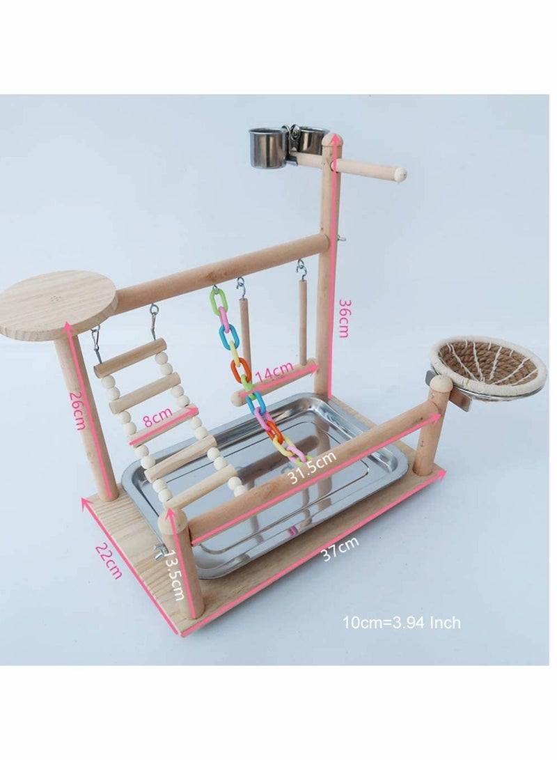 Wooden Bird Playground with Swings and Feeder Cups Ideal for Parrots Conures and Lovebirds Exercise Playstand Gym