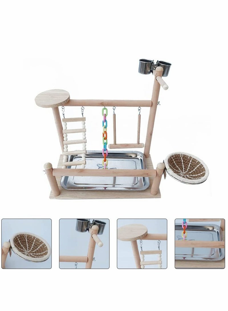 Wooden Bird Playground with Swings and Feeder Cups Ideal for Parrots Conures and Lovebirds Exercise Playstand Gym