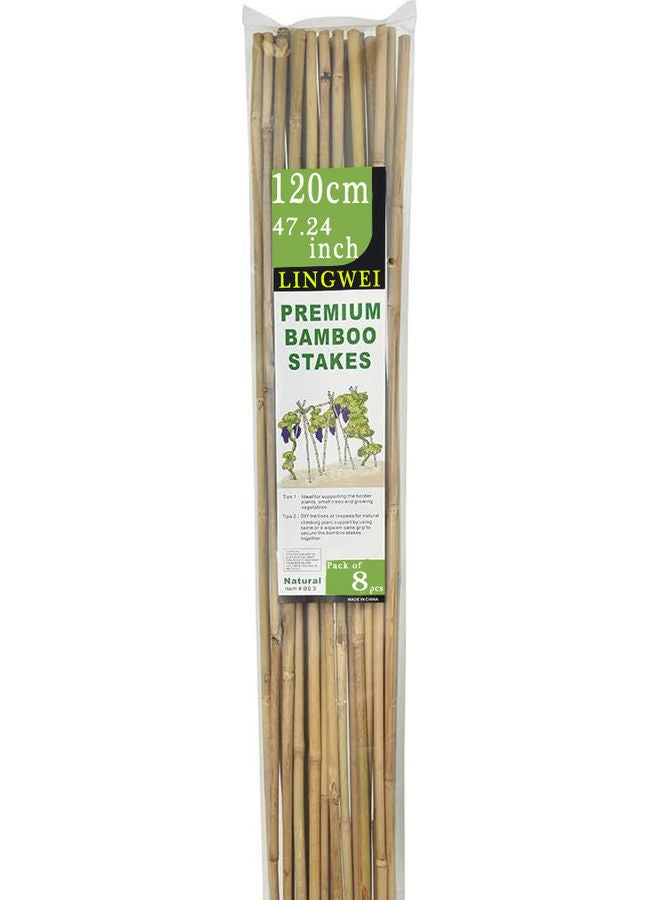 8-Piece Natural Thick Bamboo Stake Beige 120x2.7cm