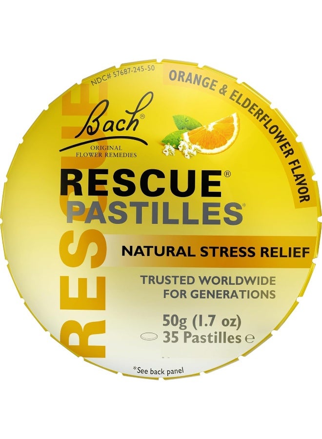 Bach RESCUE PASTILLES, Orange and Elderflower Flavor, Natural Stress Relief Lozenges, Homeopathic Flower Essence, Vegetarian, Gluten & Sugar-Free, 35 Count