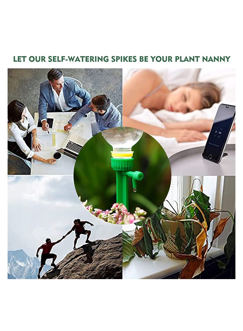 4 Pack Plant Watering Devices Plant Drip Irrigation Plant Self Watering Spikes with Anti-tilt Bracket Valve Control Switch Slow Release Drip Irrigation Vacation Plants Watering System